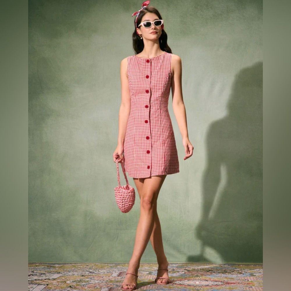 NWT RIHOAS The Red Boat Neck Plaid Mini Dress - Picture 3 of 8